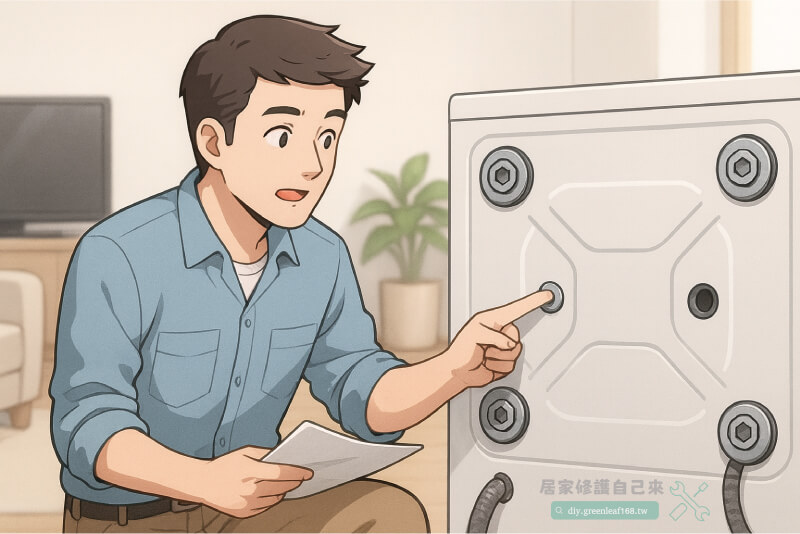 拆除後機器檢測，洗衣機運輸螺栓都拆掉後，我會用手轉轉看滾筒有沒有卡住。