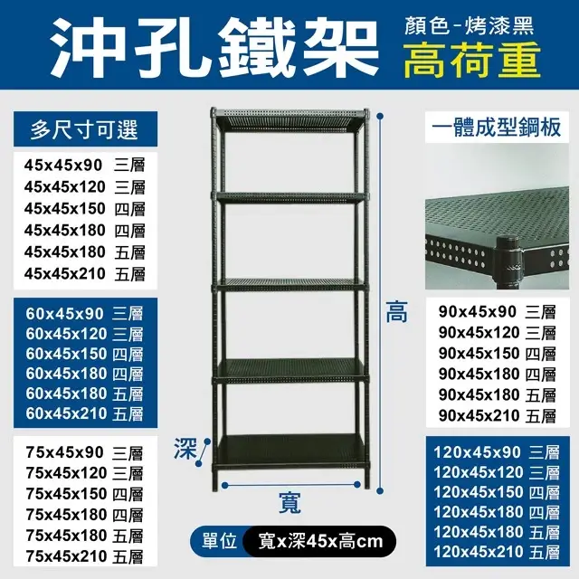 書房沖孔鐵架,烤漆黑高荷重置物架多尺寸