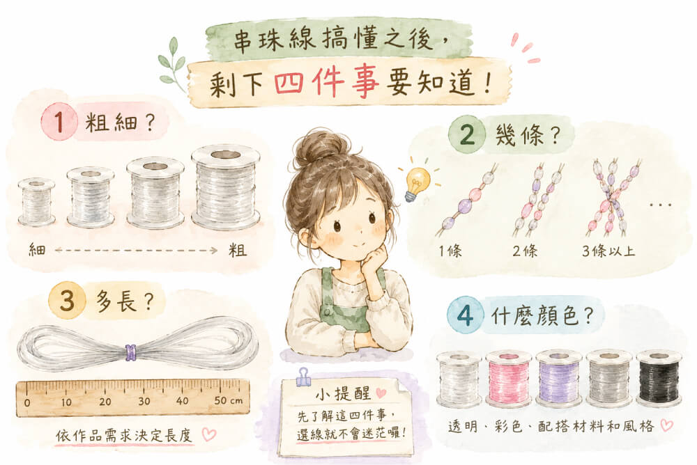 挑串珠線的四個重點,粗細、幾條、多長、什麼顏色