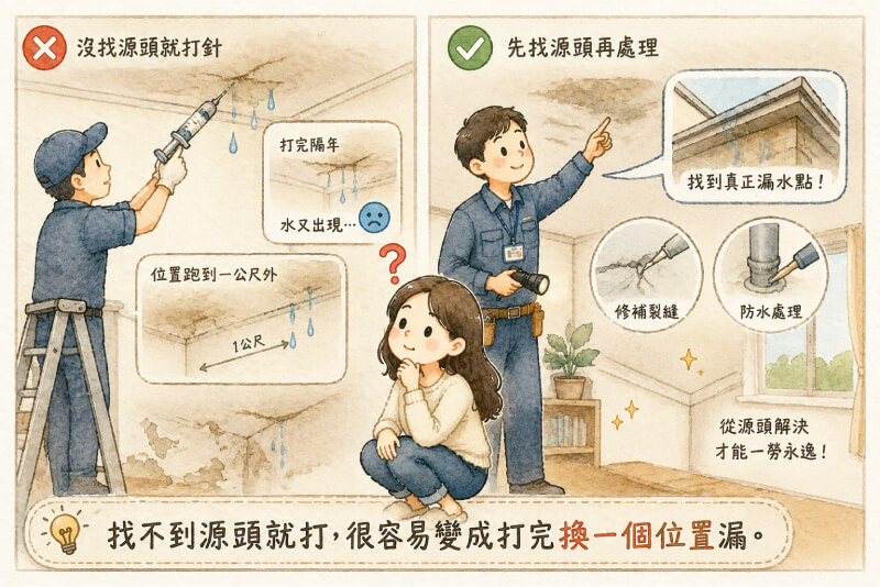 沒找源頭就打針、先找源頭再處理,兩種做法的結果對照