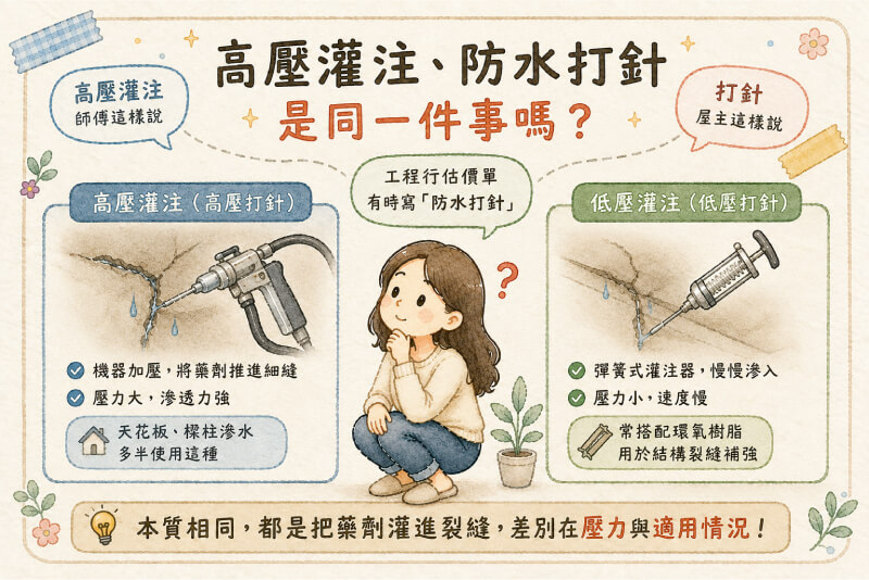 高壓灌注、低壓灌注、防水打針三種說法的比較