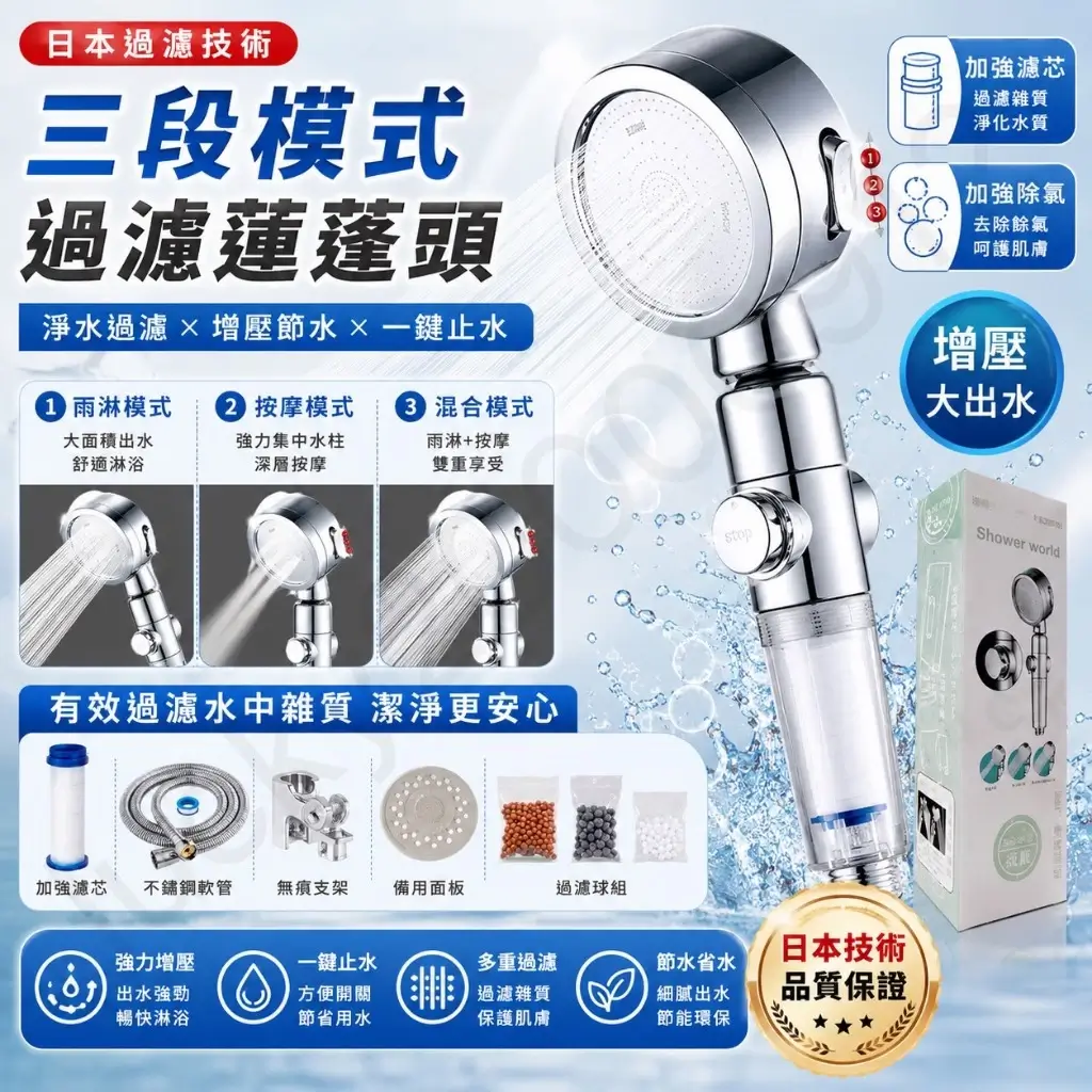 日本三段模式過濾蓮蓬頭