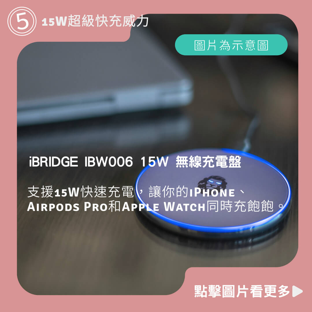 iBRIDGE IBW006 15W 無線充電盤 充電器 充電板 適用iPhone AirPods 蘋果Watch
