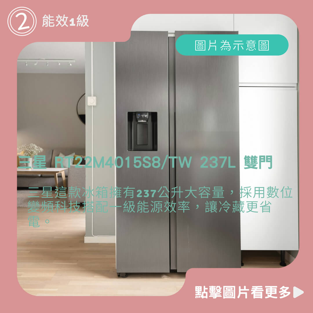 SAMSUNG 三星 RT22M4015S8/TW 237L 雙門 右開 變頻 時尚銀冰色 能效1級 冰箱