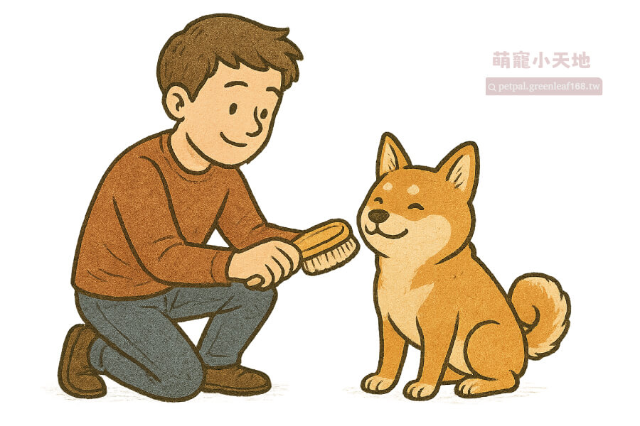 柴犬要洗澡嗎？梳毛小技巧，從脖子開始，順著毛流方向慢慢梳。