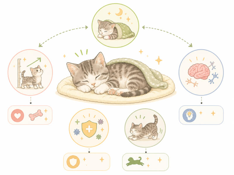 0到4週的幼貓一天睡20到22小時，剛出生的小貓喝奶