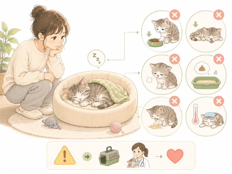 幼貓睡覺與生病嗜睡的差別，小貓淺眠時耳朵會動