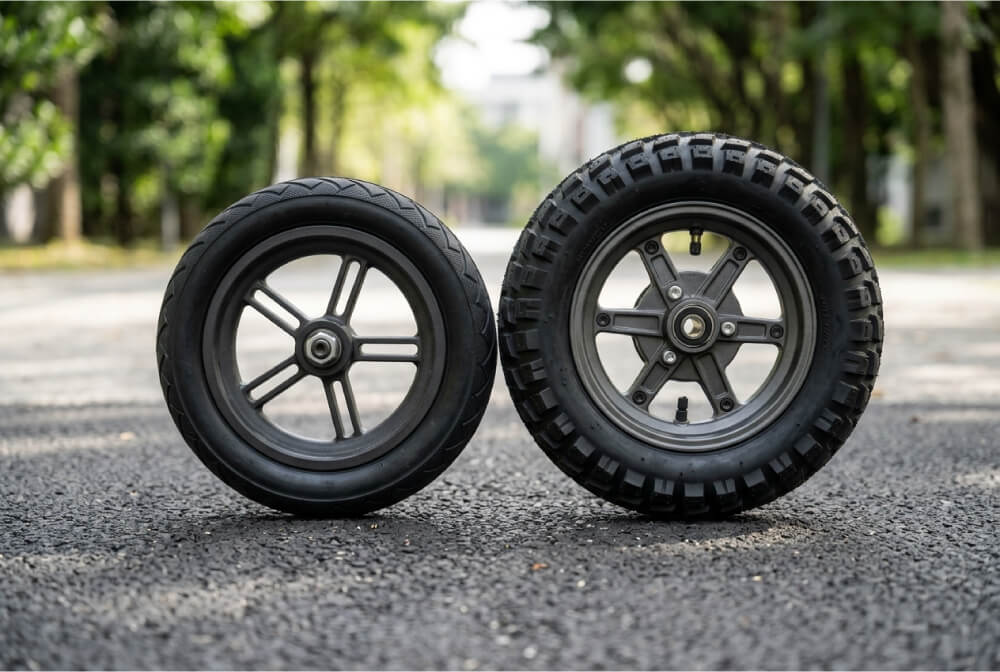5.5吋實心胎及10吋越野輪的電動滑板車輪胎對照