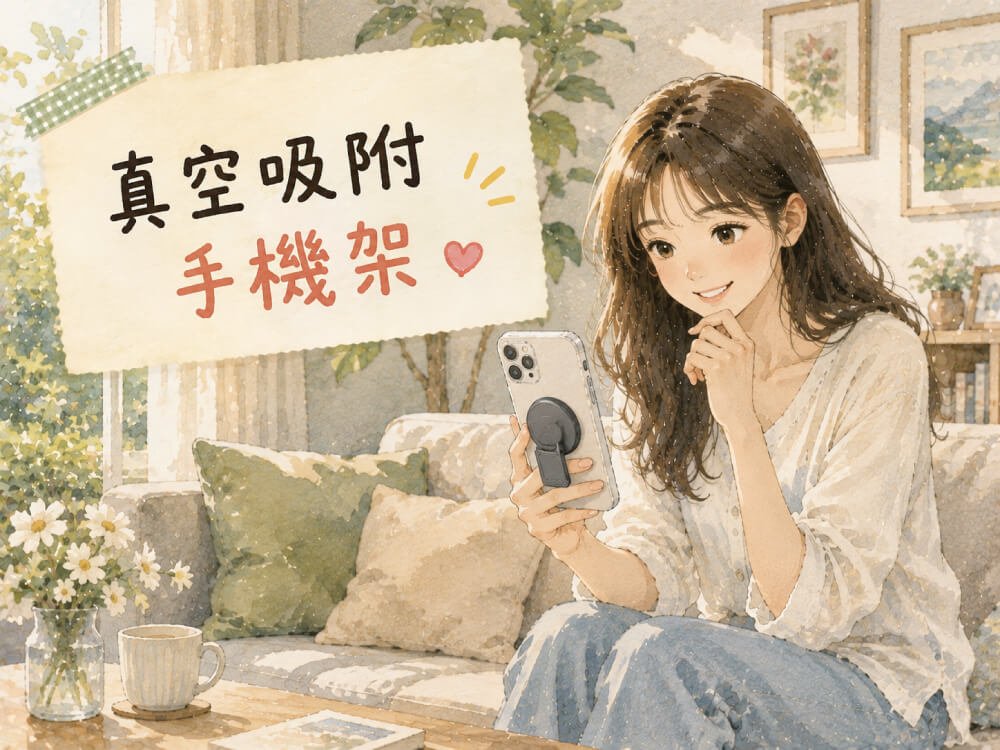 真空吸附手機架推薦，女生手拿手機介紹真空吸附手機架